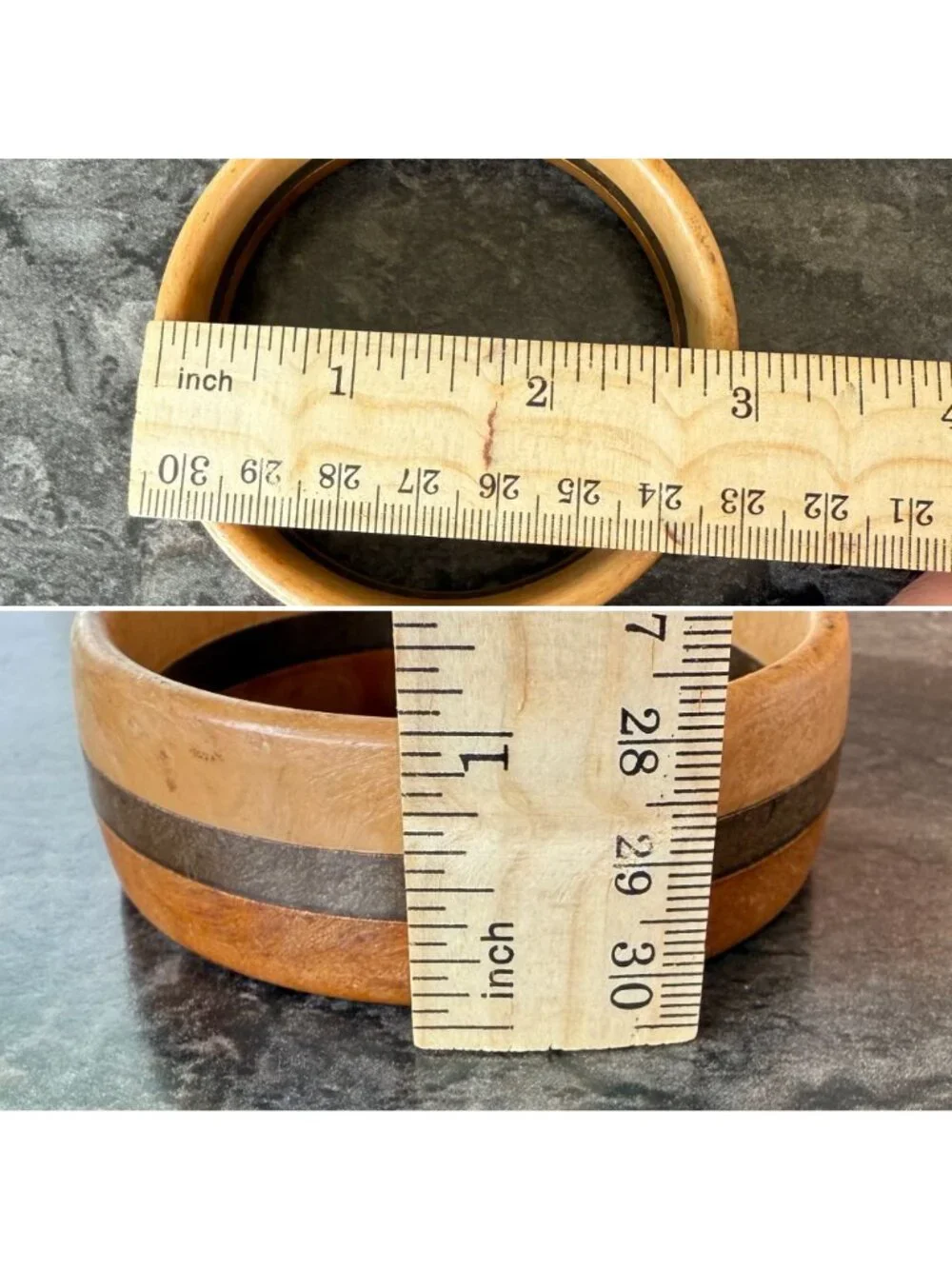 Wood Bangle Bracelet 275 Inch Organic Modern Two Tone Artisan Jewelry - Picture 5 of 12